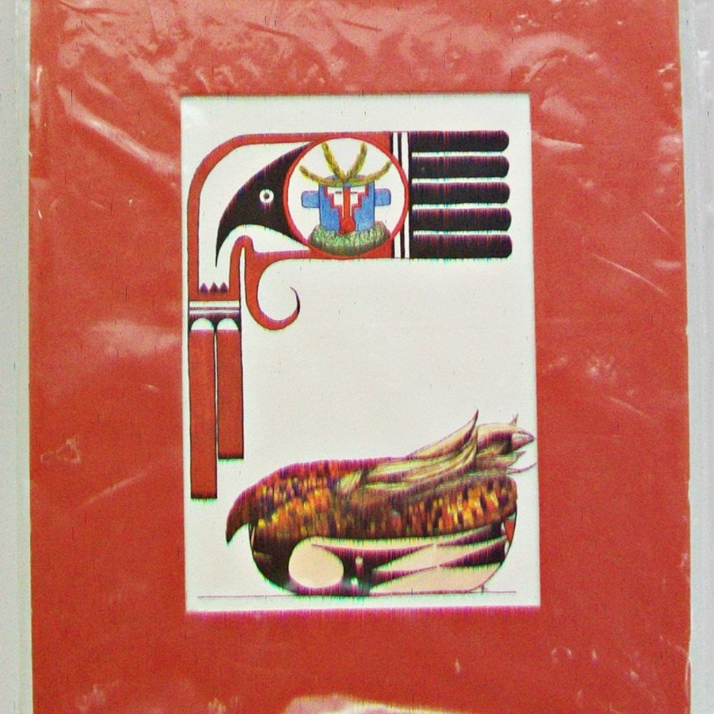VTG Saga Art Albuquerque New Mexico Print Lithograph Native American Bird Corn